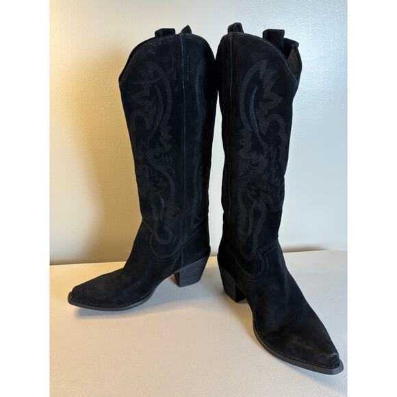 Jeffrey Campbell Rancher Knee High Western Boot Black Oiled Suede Size 7 NEW! - Picture 5 of 12